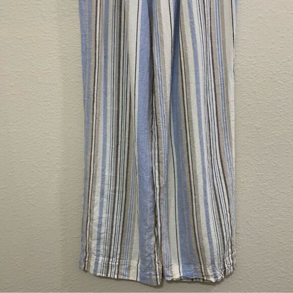 LAND N SEA PANTS WOMEN’S MEDIUM STRIPE CREAM BLUE BROWN 55% LINEN BLEND. - Picture 7 of 16